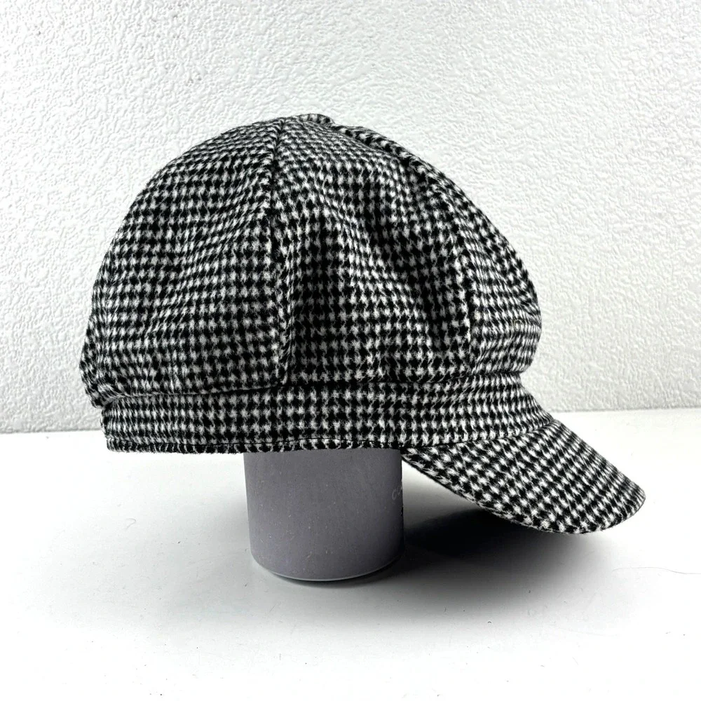 Indigo Soul Newsboy Cap Womens One Size Black‎ White Houndstooth Bow
